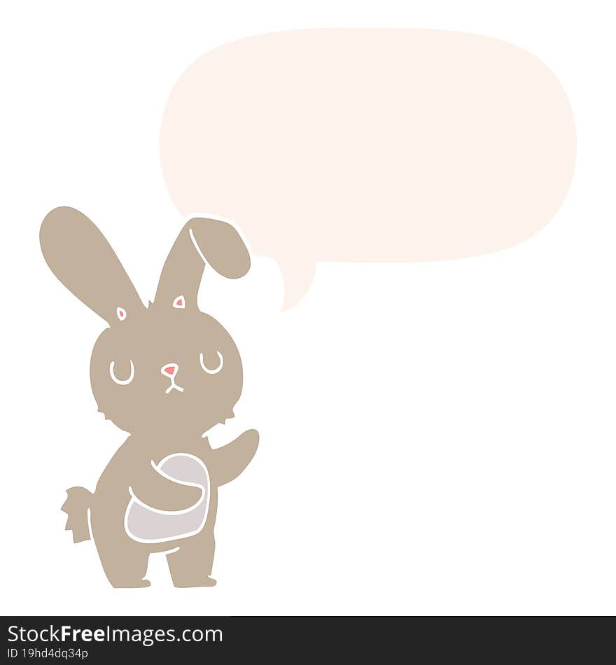 cute cartoon rabbit and speech bubble in retro style