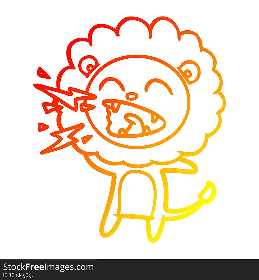 warm gradient line drawing cartoon roaring lion