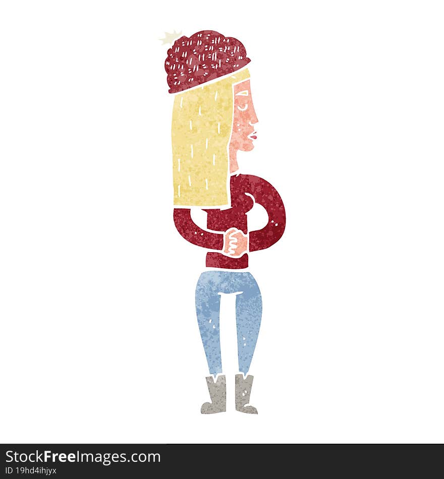 cartoon woman wearing winter hat