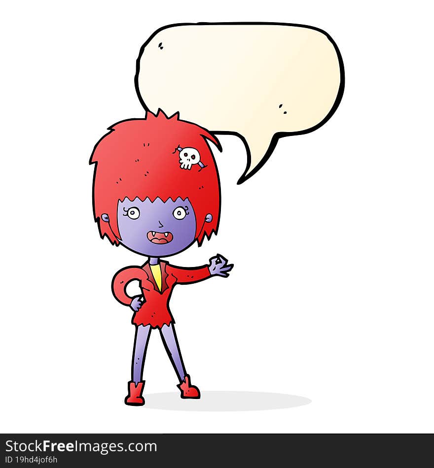 cartoon vampire girl with speech bubble