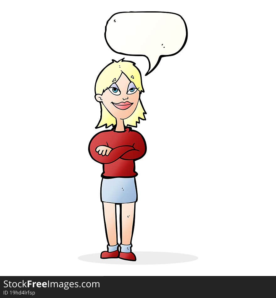 Cartoon Proud Woman With Speech Bubble