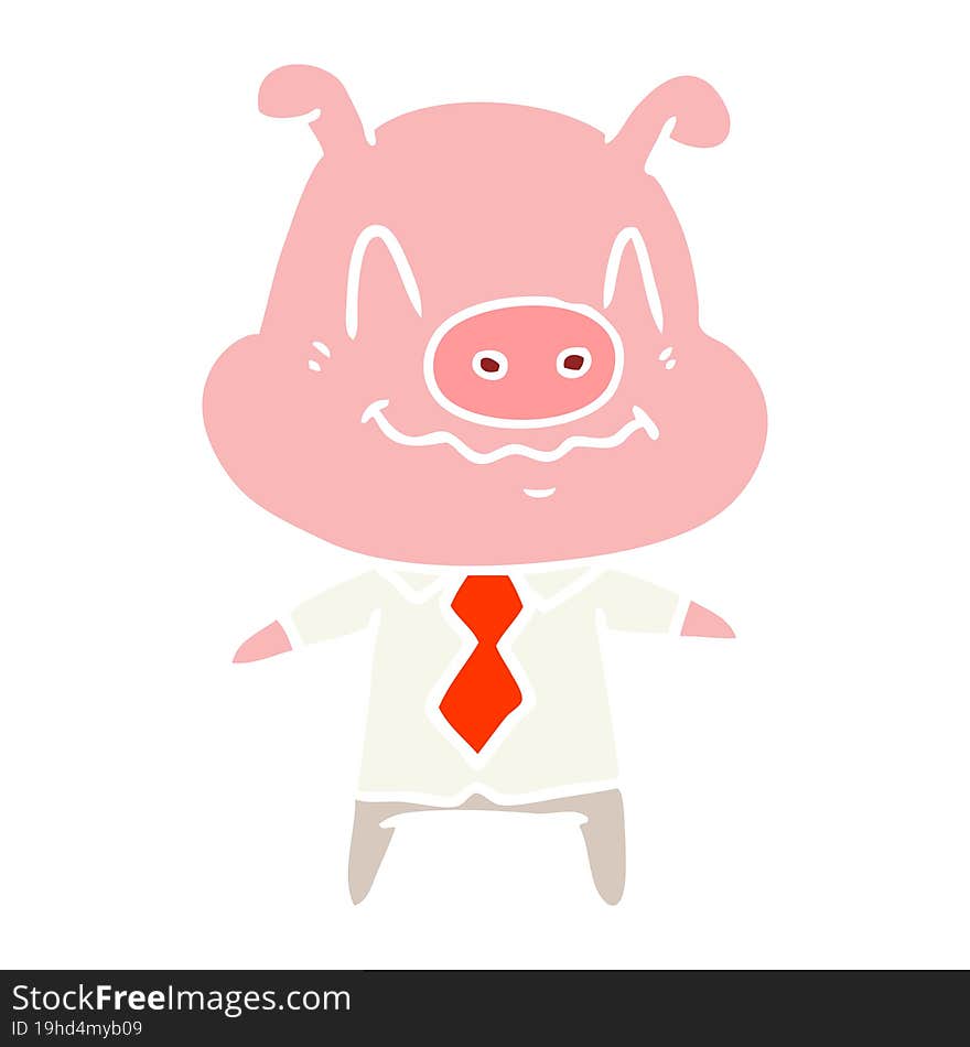 nervous flat color style cartoon pig boss