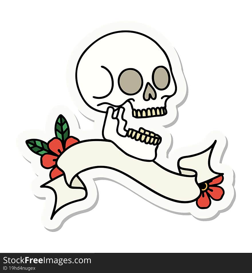 tattoo sticker with banner of a skull