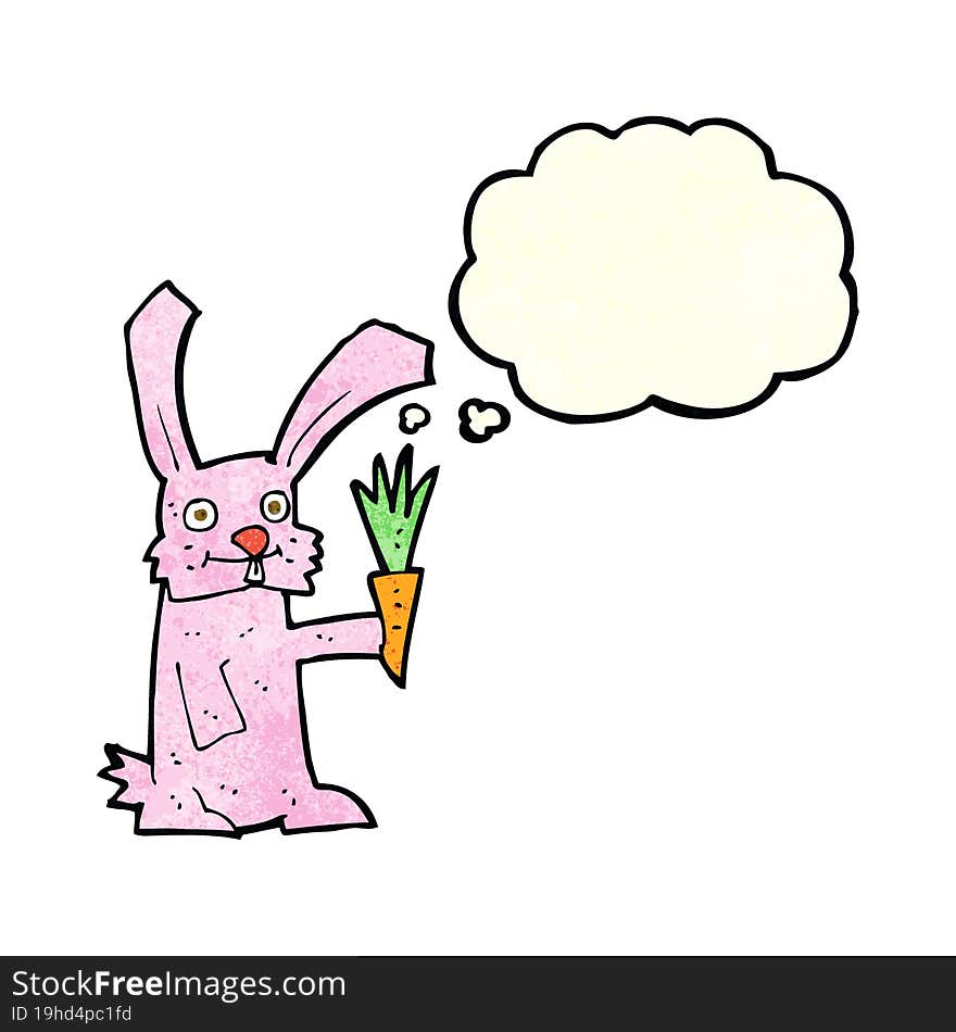 cartoon rabbit with carrot with thought bubble