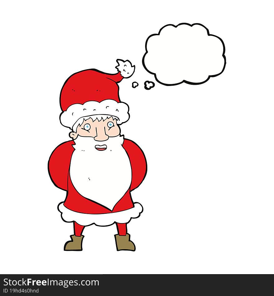 cartoon santa claus with thought bubble