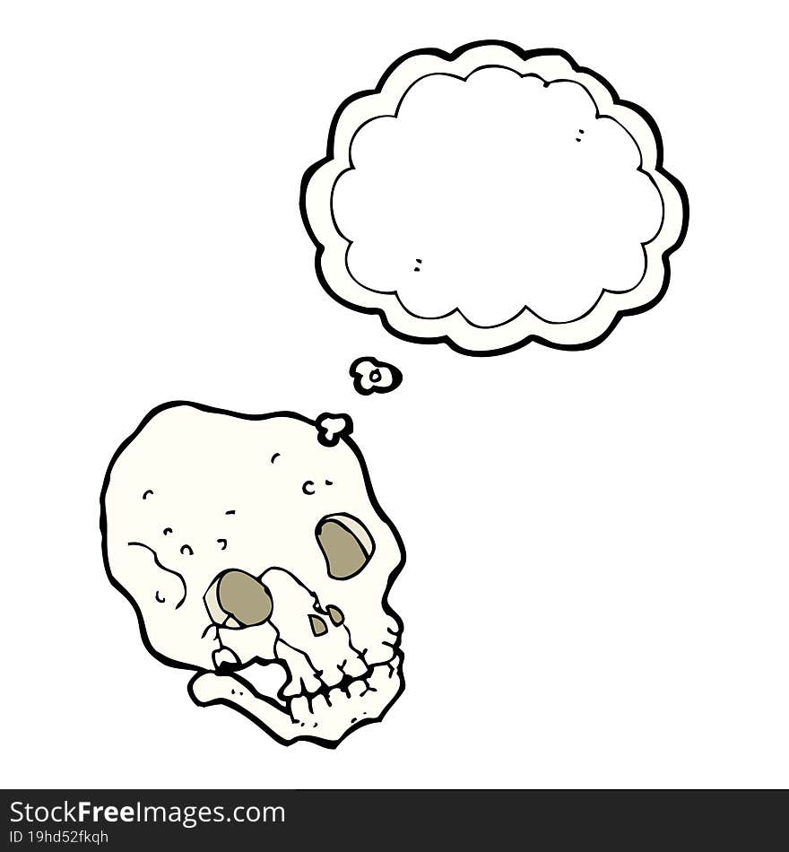 cartoon spooky skull with thought bubble