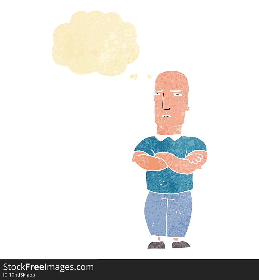 cartoon annoyed bald man with thought bubble