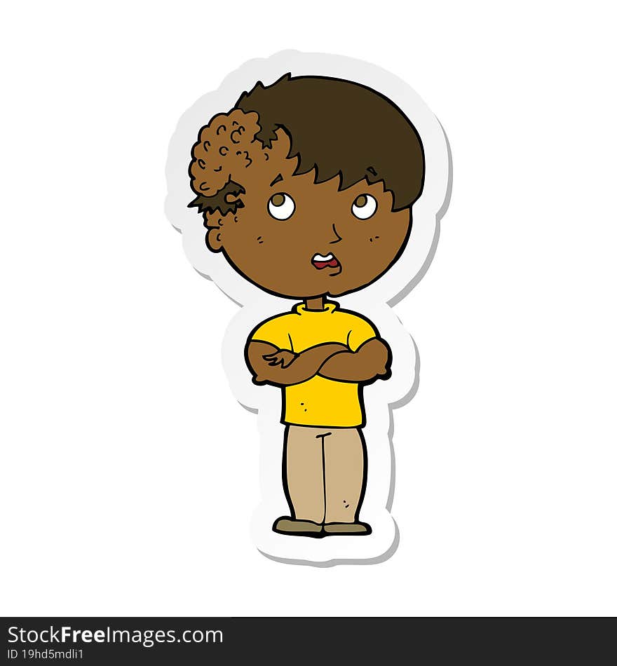 sticker of a cartoon boy with growth on head