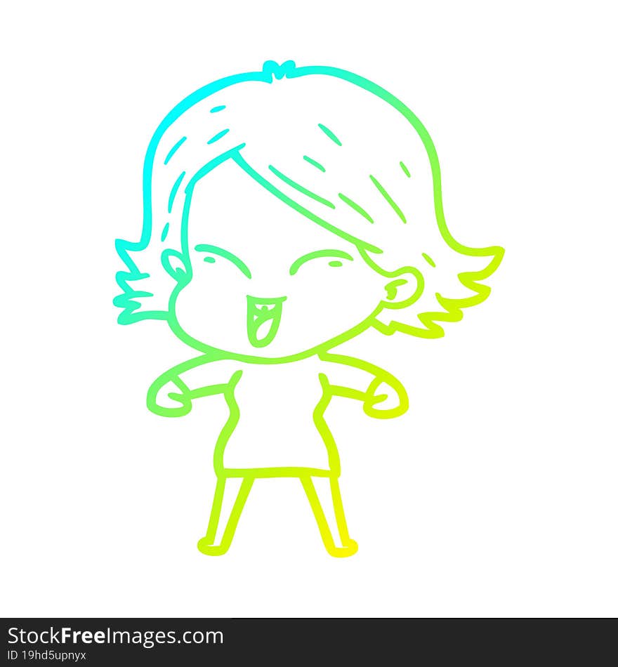 cold gradient line drawing happy cartoon girl