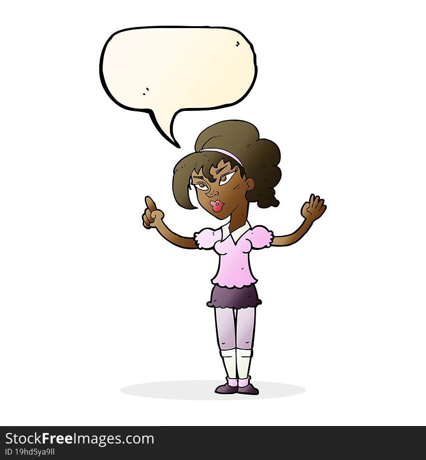 cartoon woman with idea with speech bubble