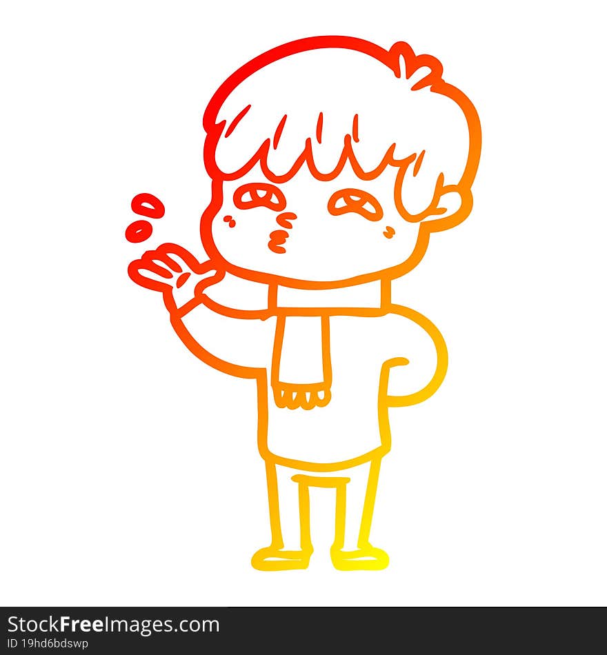 Warm Gradient Line Drawing Cartoon Curious Man