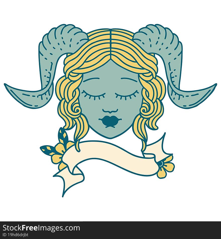 Retro Tattoo Style tiefling character face. Retro Tattoo Style tiefling character face