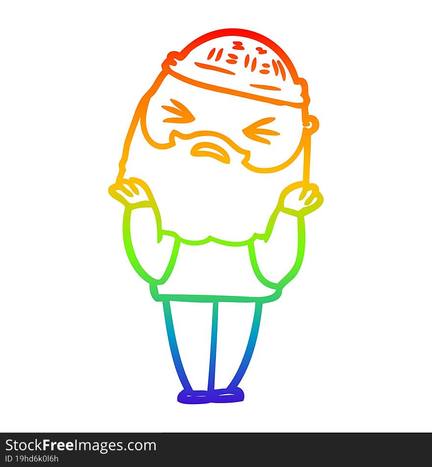 rainbow gradient line drawing of a cartoon man with beard