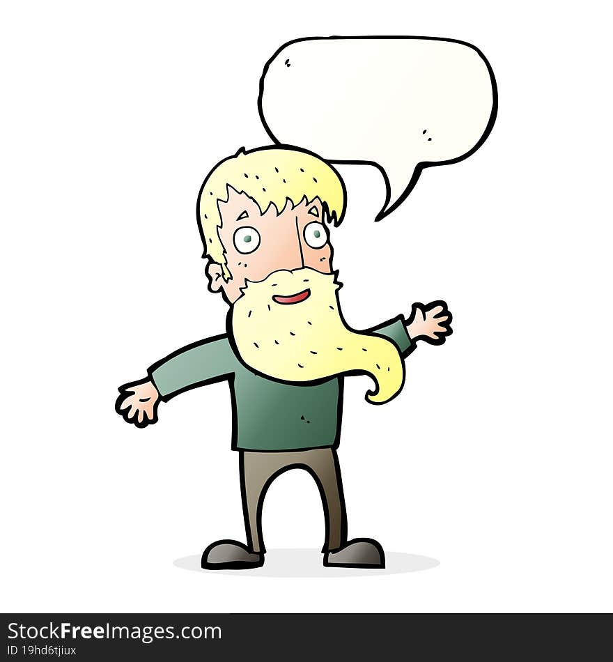 Cartoon Man With Beard Waving With Speech Bubble