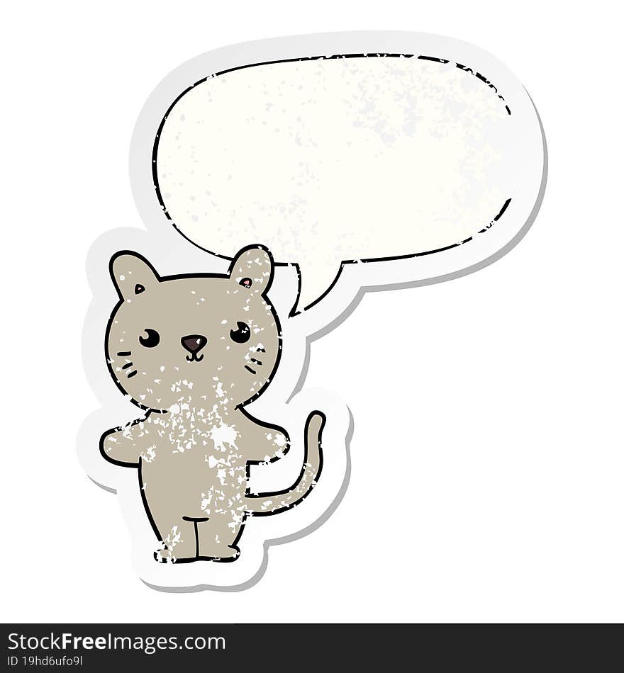 cartoon cat and speech bubble distressed sticker