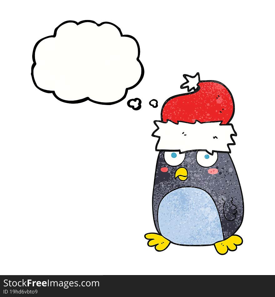 thought bubble textured cartoon penguin