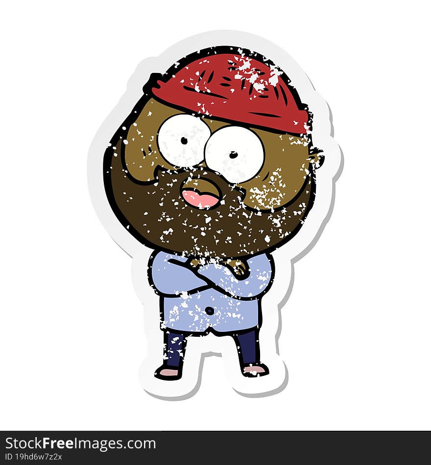 distressed sticker of a cartoon bearded man