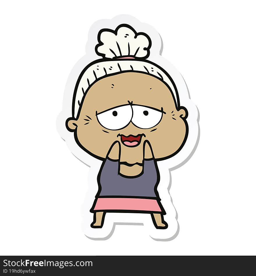 Sticker Of A Cartoon Happy Old Lady