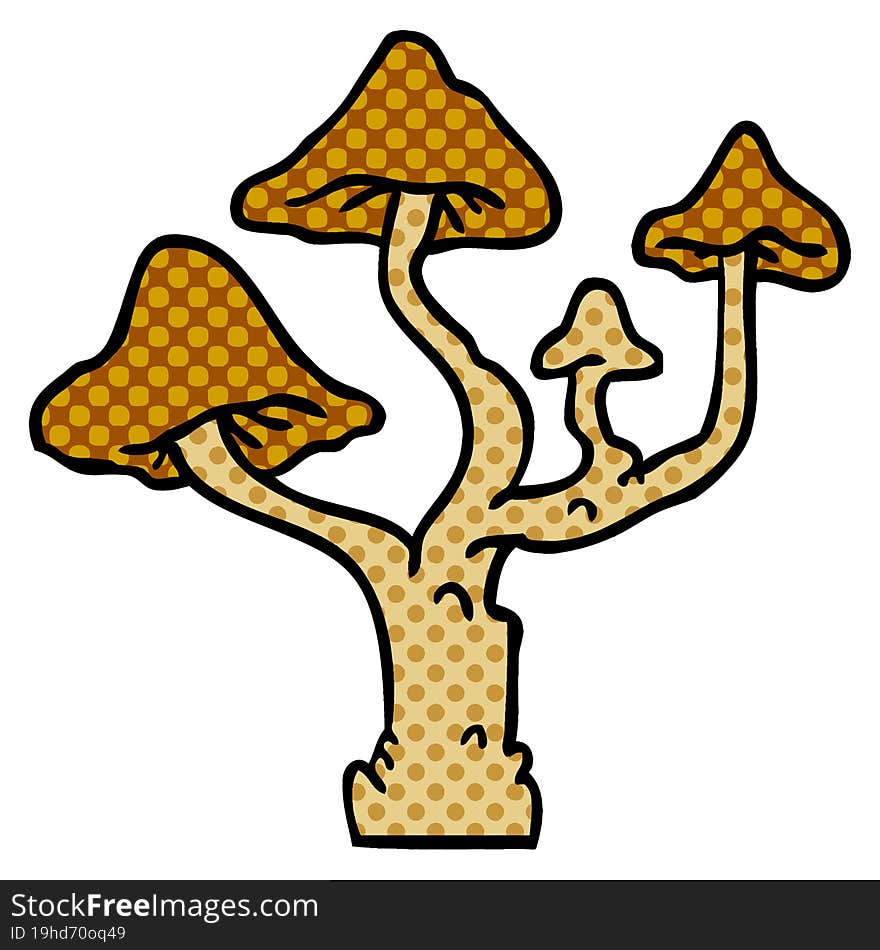 cartoon doodle of growing mushrooms