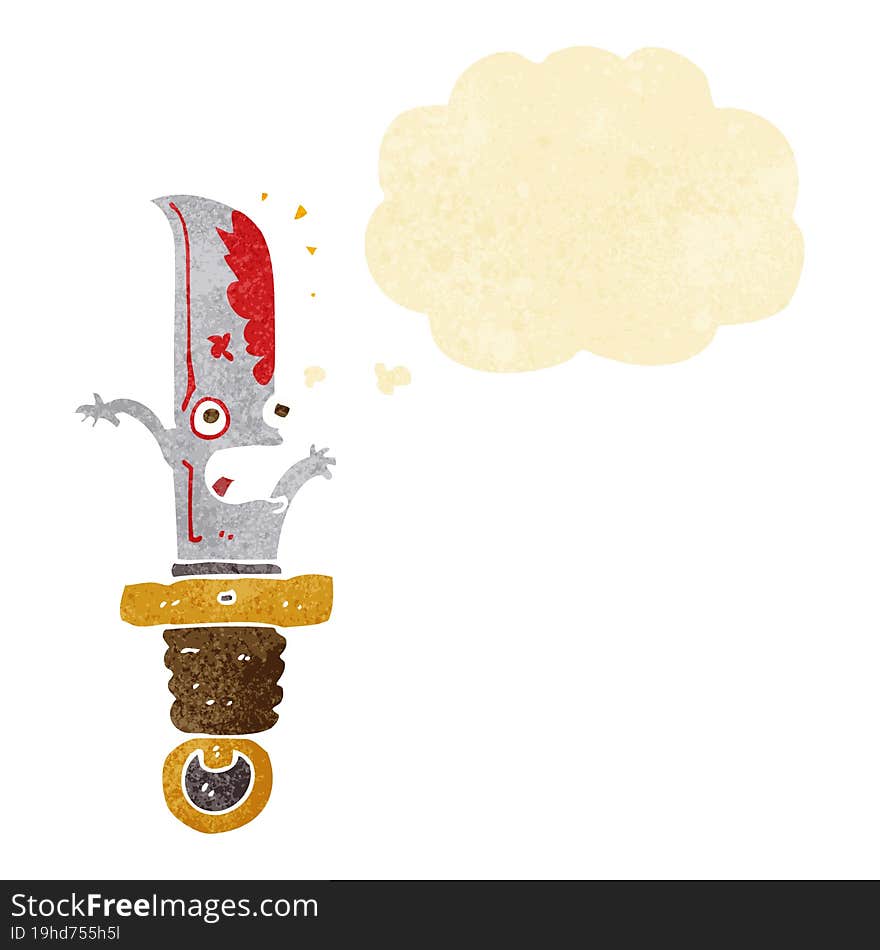 cartoon frightened knife with thought bubble