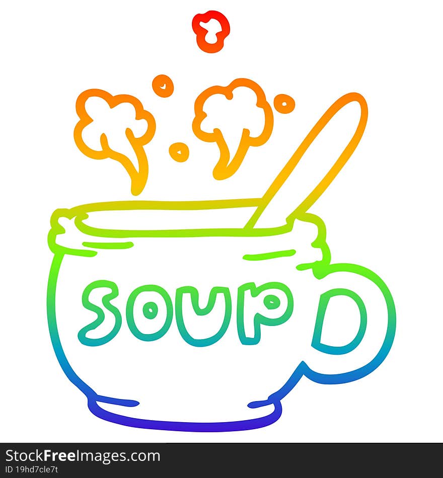 Rainbow Gradient Line Drawing Cartoon Of Hot Soup