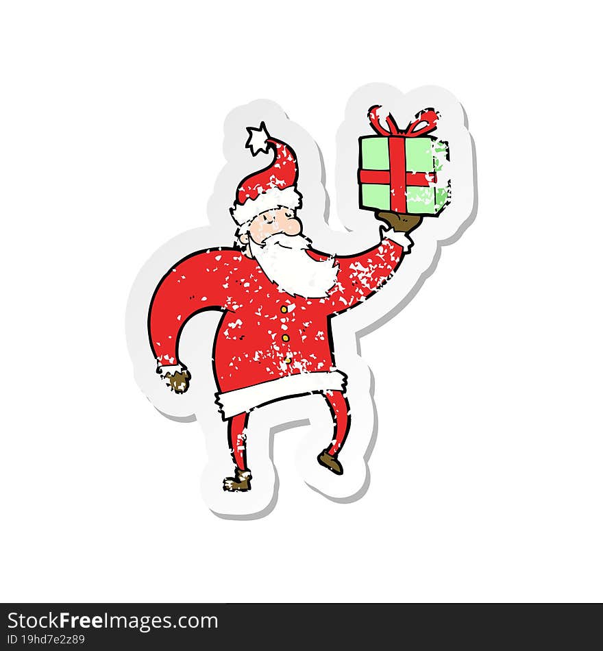 retro distressed sticker of a cartoon santa claus