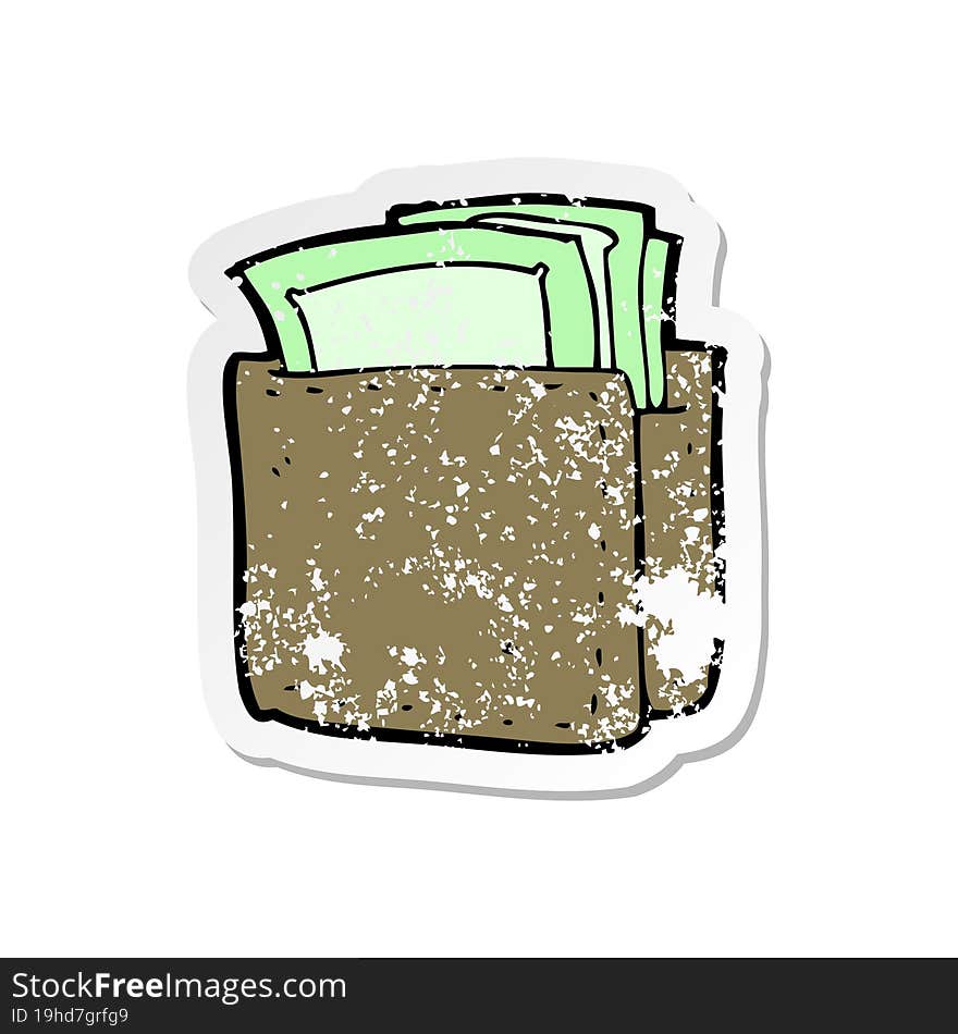 retro distressed sticker of a cartoon wallet full of cash