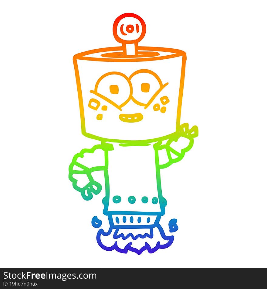 rainbow gradient line drawing of a happy cartoon robot