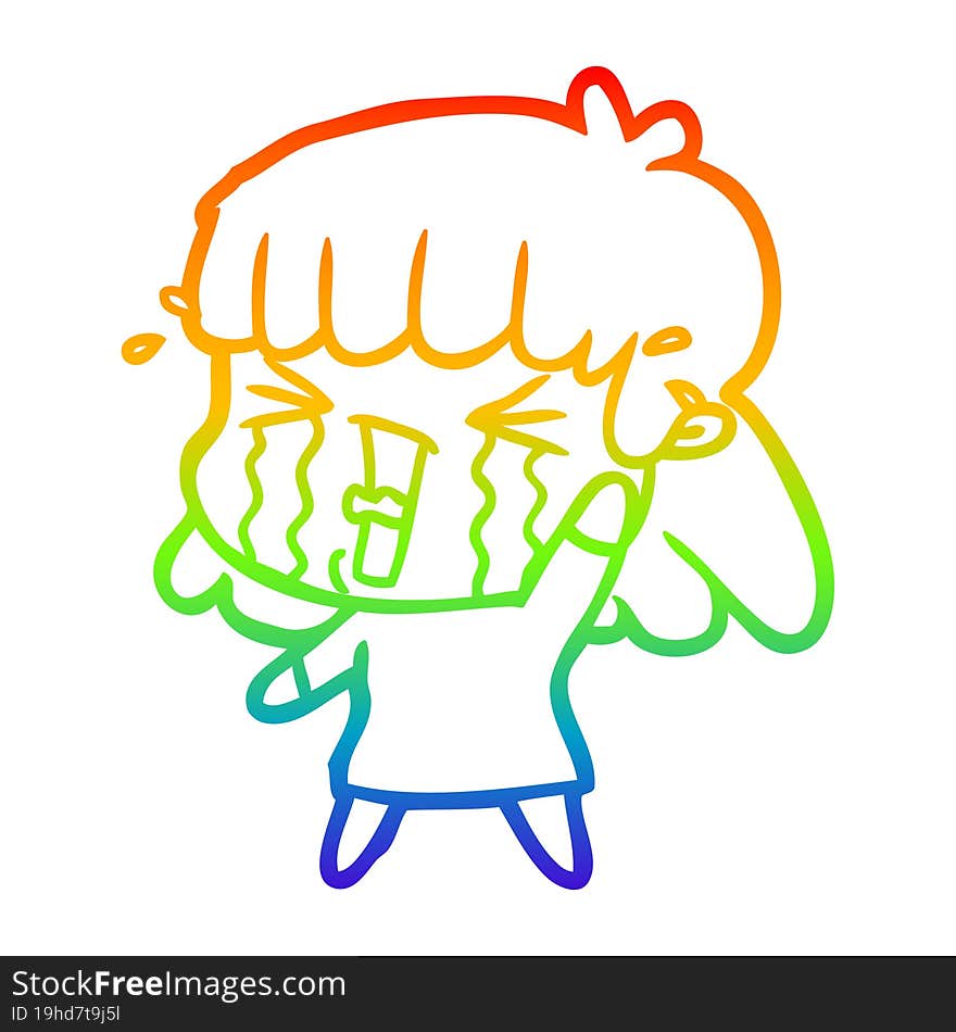 rainbow gradient line drawing cartoon woman in tears