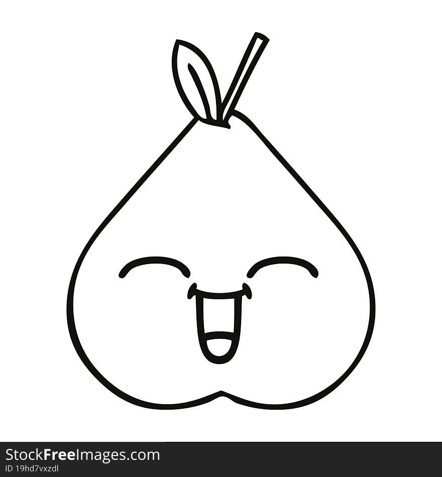 line drawing cartoon of a green pear