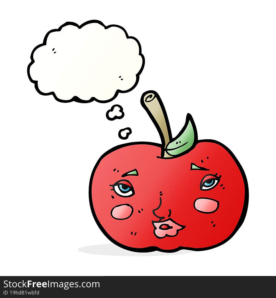 Cartoon Apple With Face With Thought Bubble