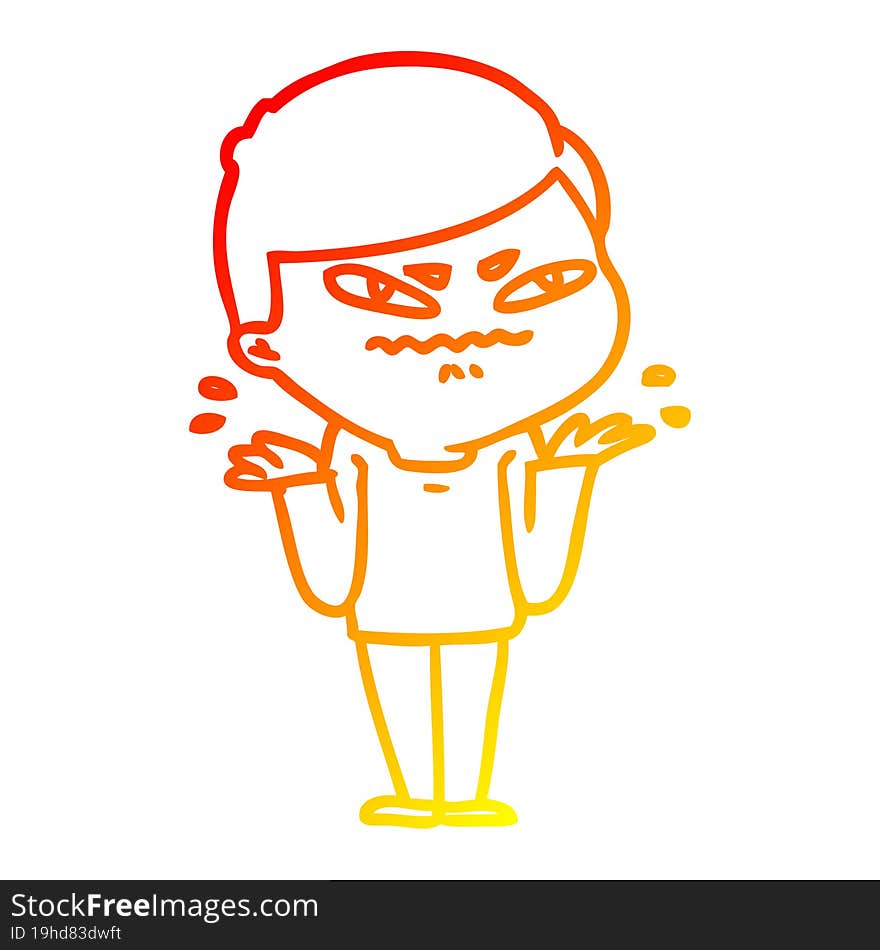 warm gradient line drawing of a cartoon exasperated man