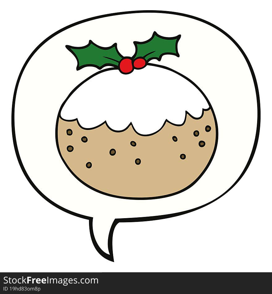 cartoon christmas pudding with speech bubble. cartoon christmas pudding with speech bubble