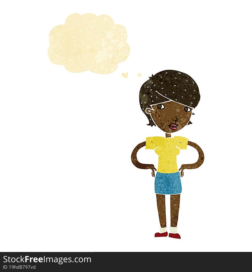 Cartoon Woman With Hands On Hips With Thought Bubble