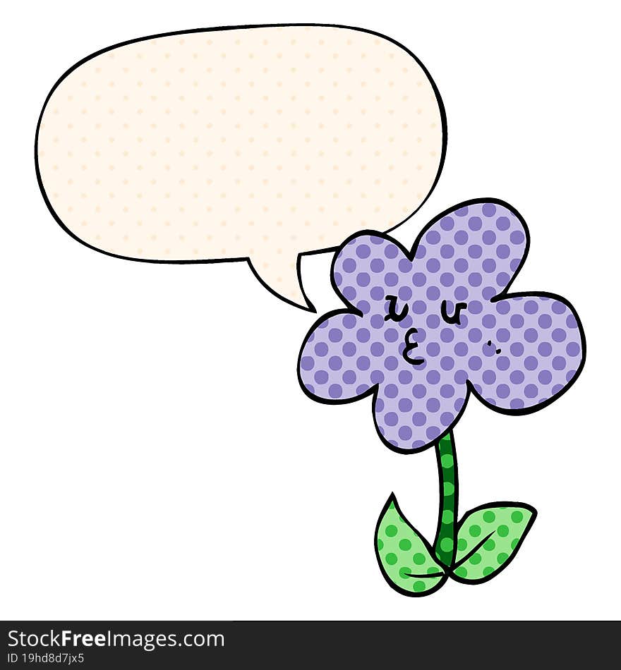 cartoon flower and speech bubble in comic book style