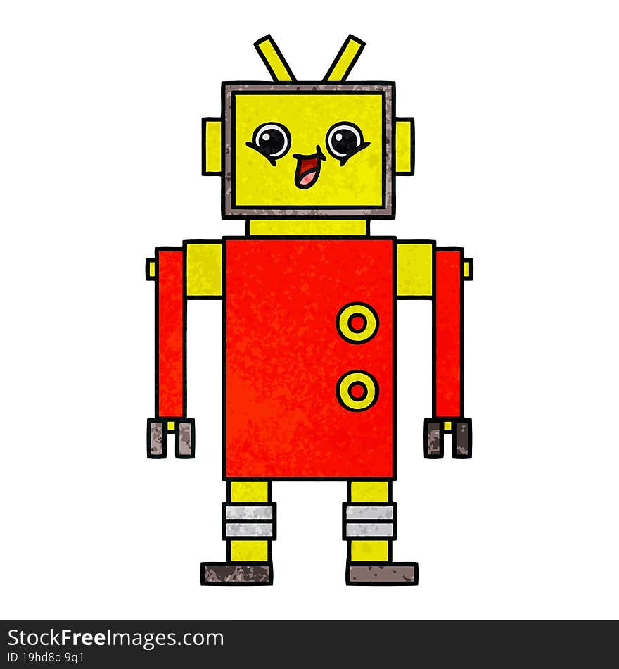 retro grunge texture cartoon of a robot