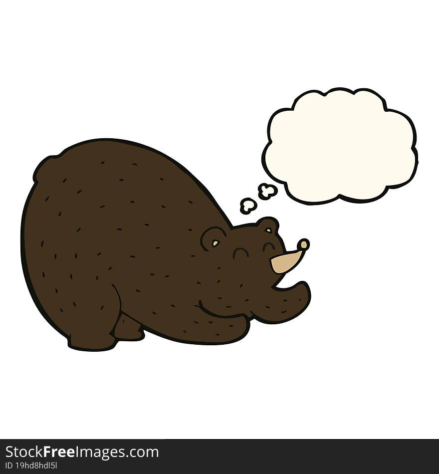 Cartoon Stretching Black Bear With Thought Bubble