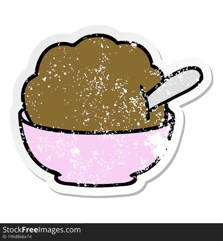 distressed sticker of a quirky hand drawn cartoon chocolate ice cream