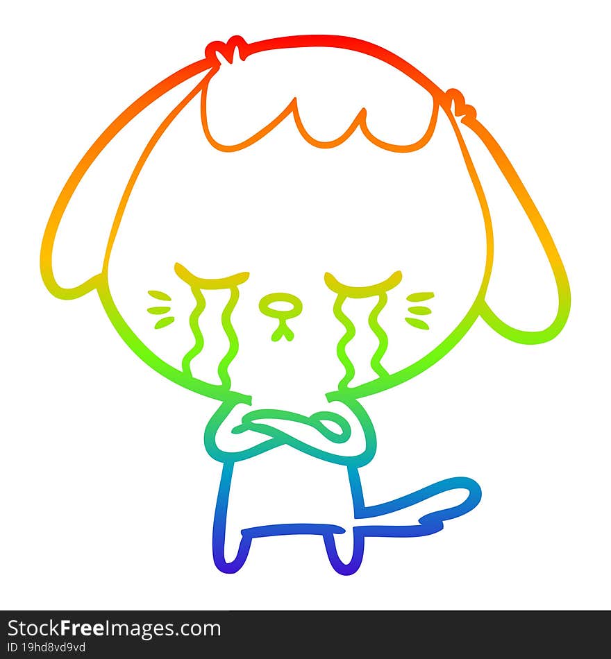 rainbow gradient line drawing of a cartoon crying dog