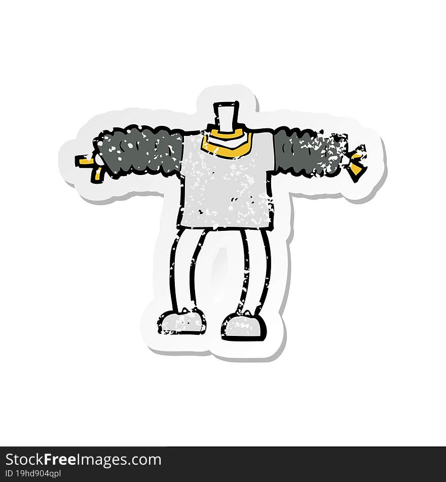 retro distressed sticker of a cartoon robot body