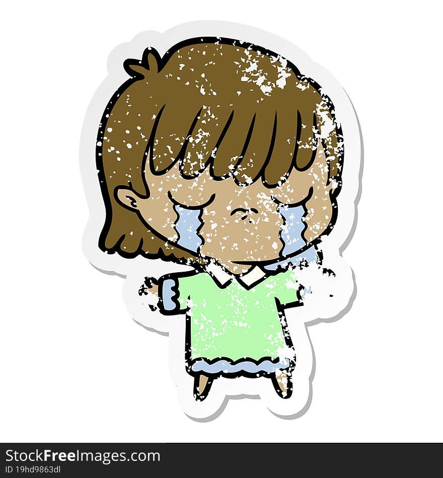 distressed sticker of a cartoon woman crying