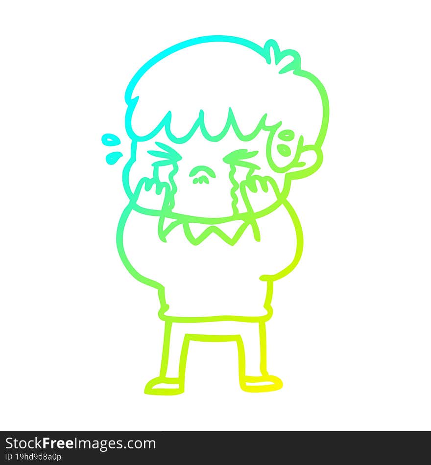 cold gradient line drawing cartoon boy crying