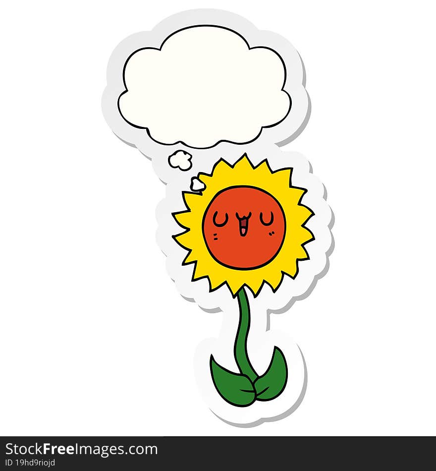 cartoon flower and thought bubble as a printed sticker