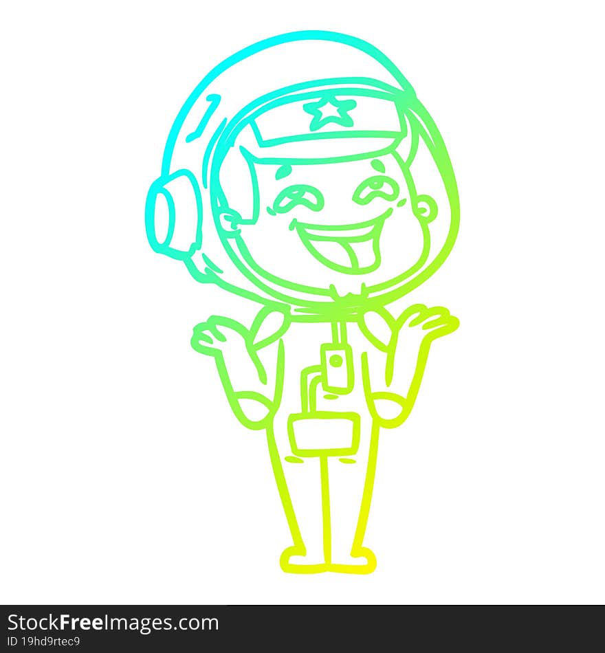 Cold Gradient Line Drawing Cartoon Laughing Astronaut