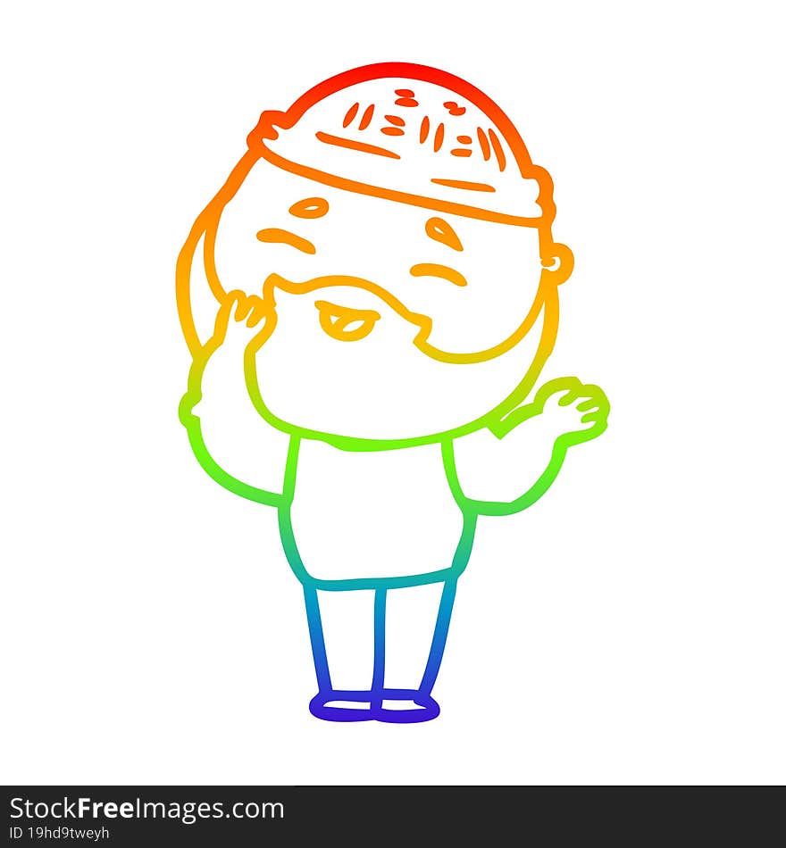 rainbow gradient line drawing cartoon happy bearded man