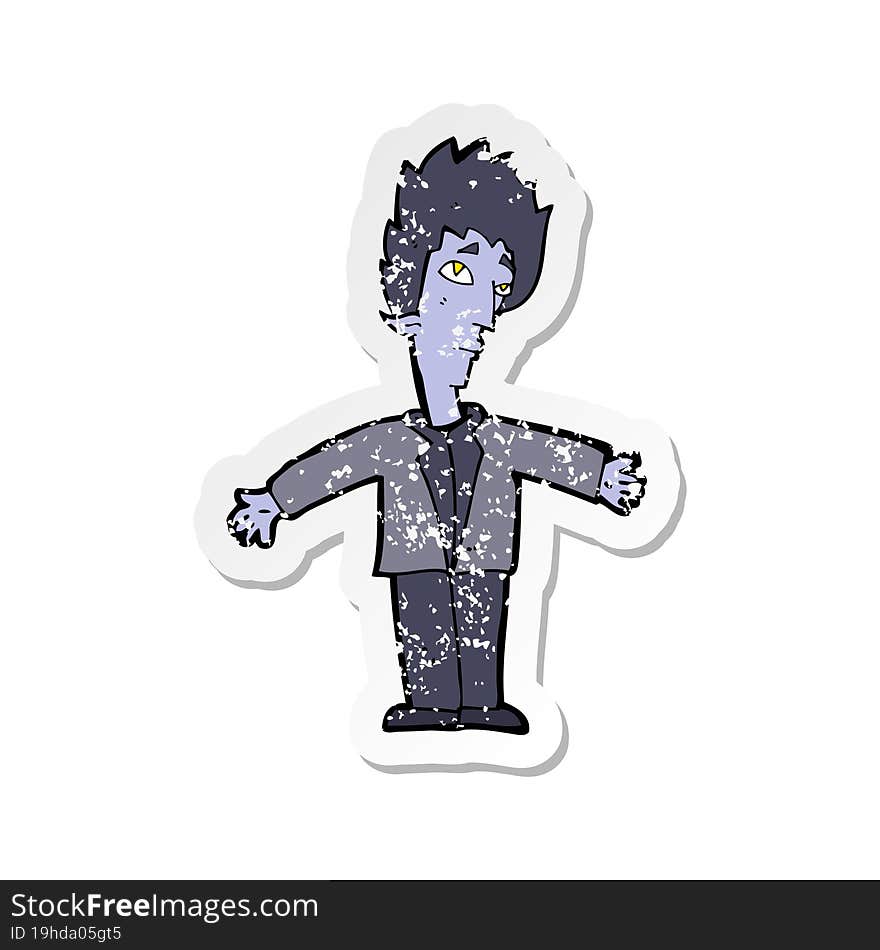 retro distressed sticker of a cartoon vampire man