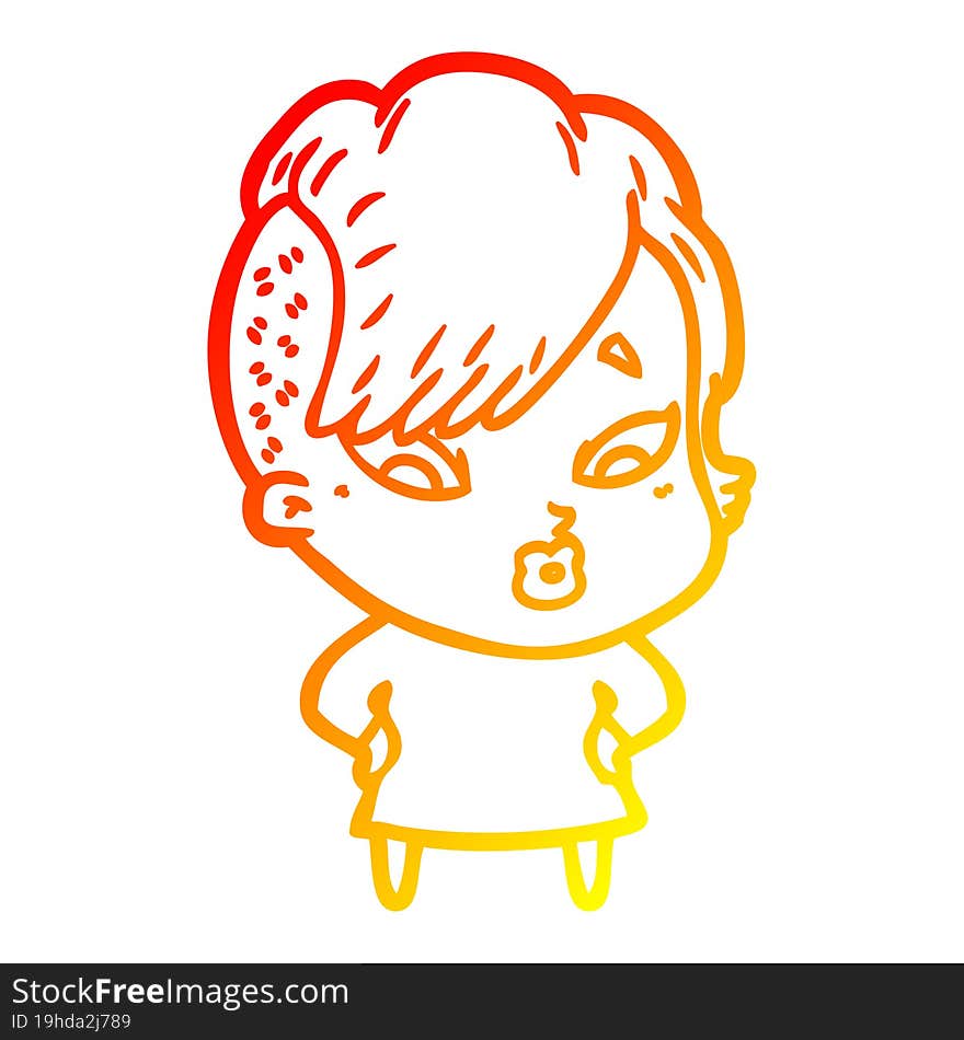 Warm Gradient Line Drawing Cartoon Surprised Girl