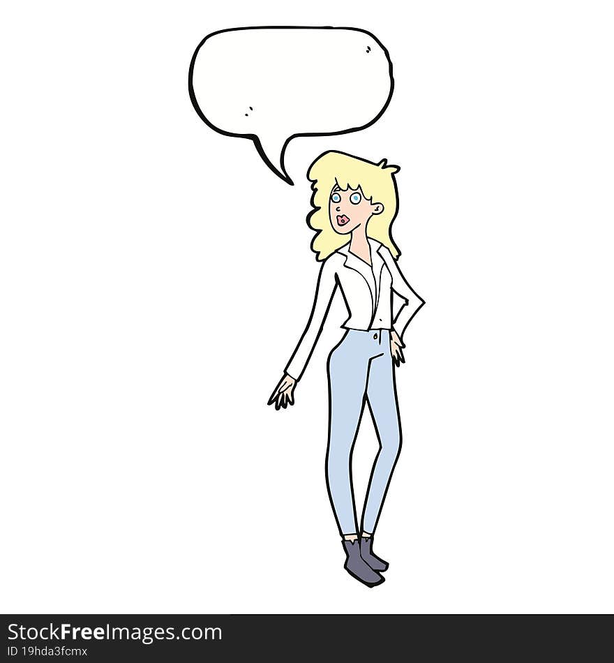 cartoon pretty woman  with speech bubble