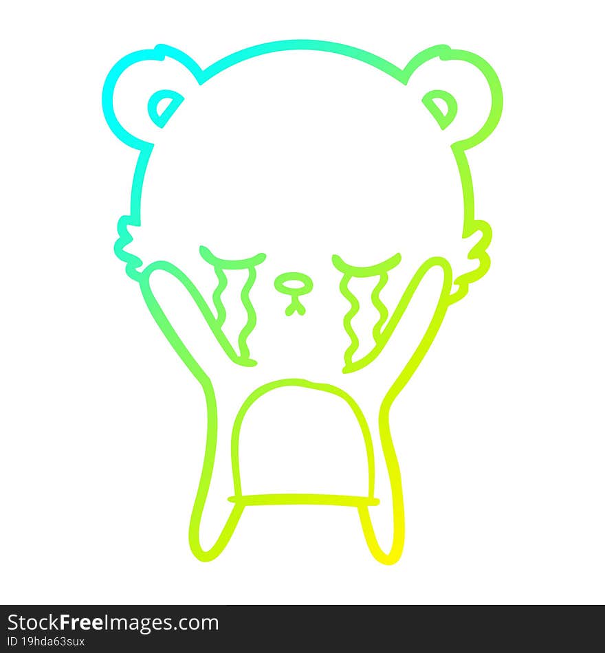 cold gradient line drawing crying cartoon polarbear