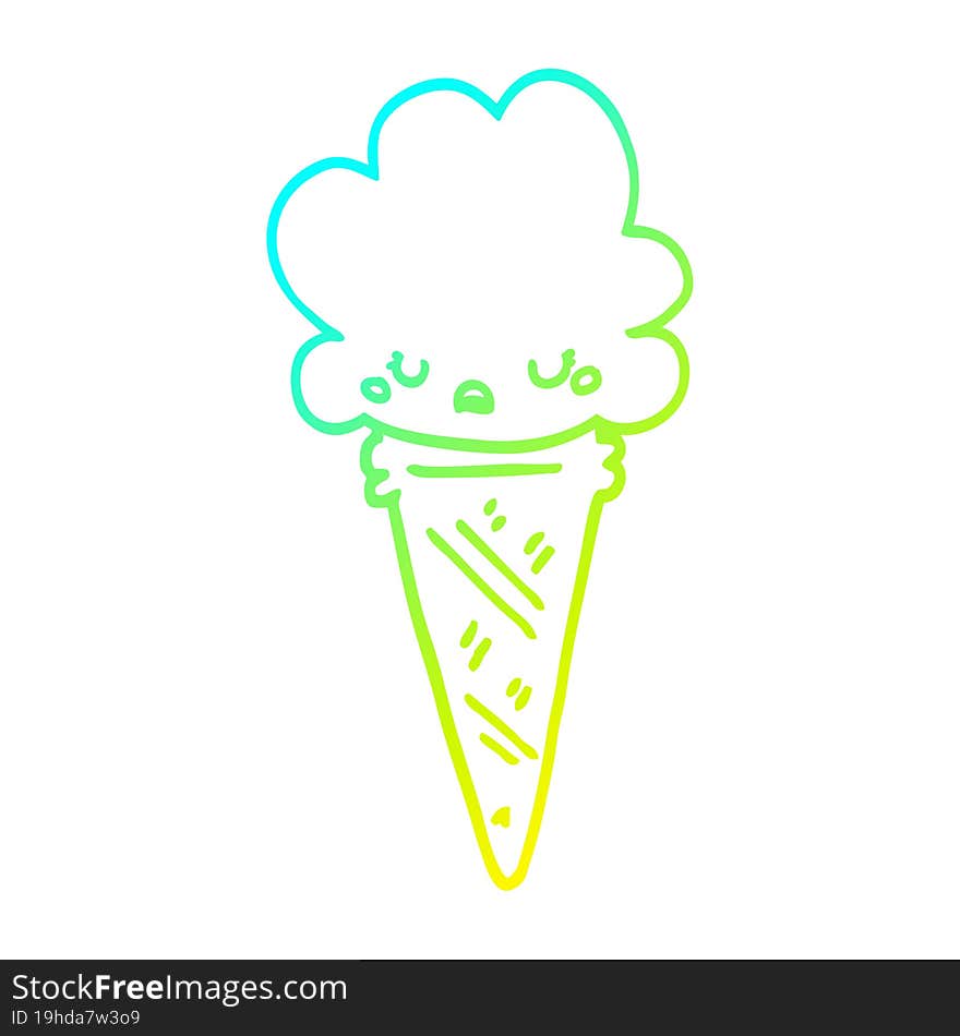 cold gradient line drawing cartoon ice cream with face